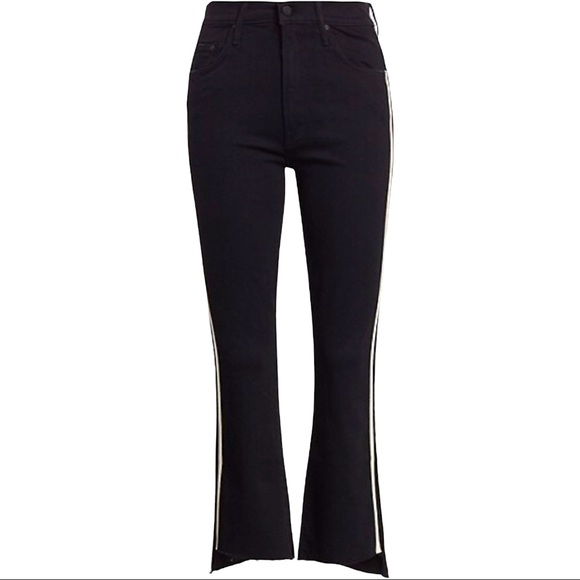 MOTHER Denim - Mother Insider Crop Step Fray Guilty Racer Black Denim White Stripes Jean 28 NWT